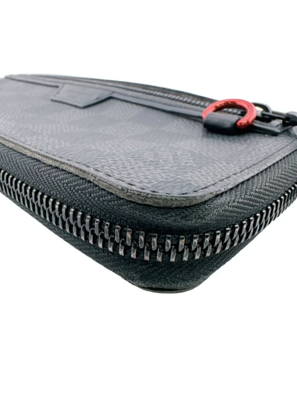 Louis Vuitton Damier Graphite Zippy Wallet Vertical Utility Leather Black Red
